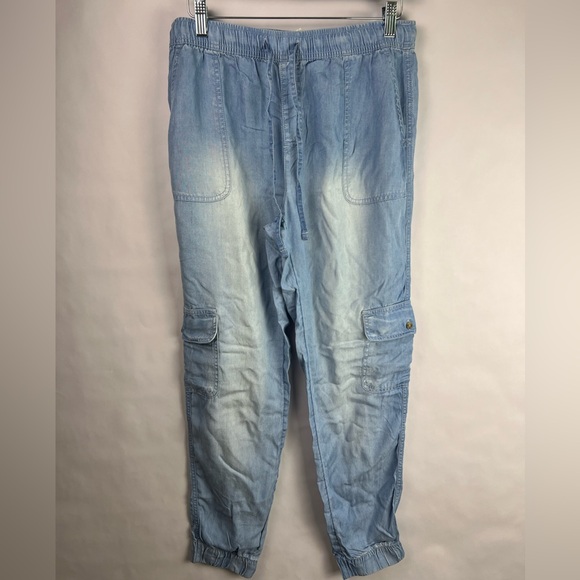 C&C California Light Blue Tencel Cargo Joggers, Elastic Waist, Casual Pants M - Picture 2 of 9